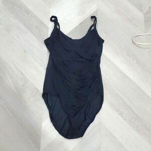 Jantzen Black Draped Rauched Criss-crossed Swimsuit, Size Large